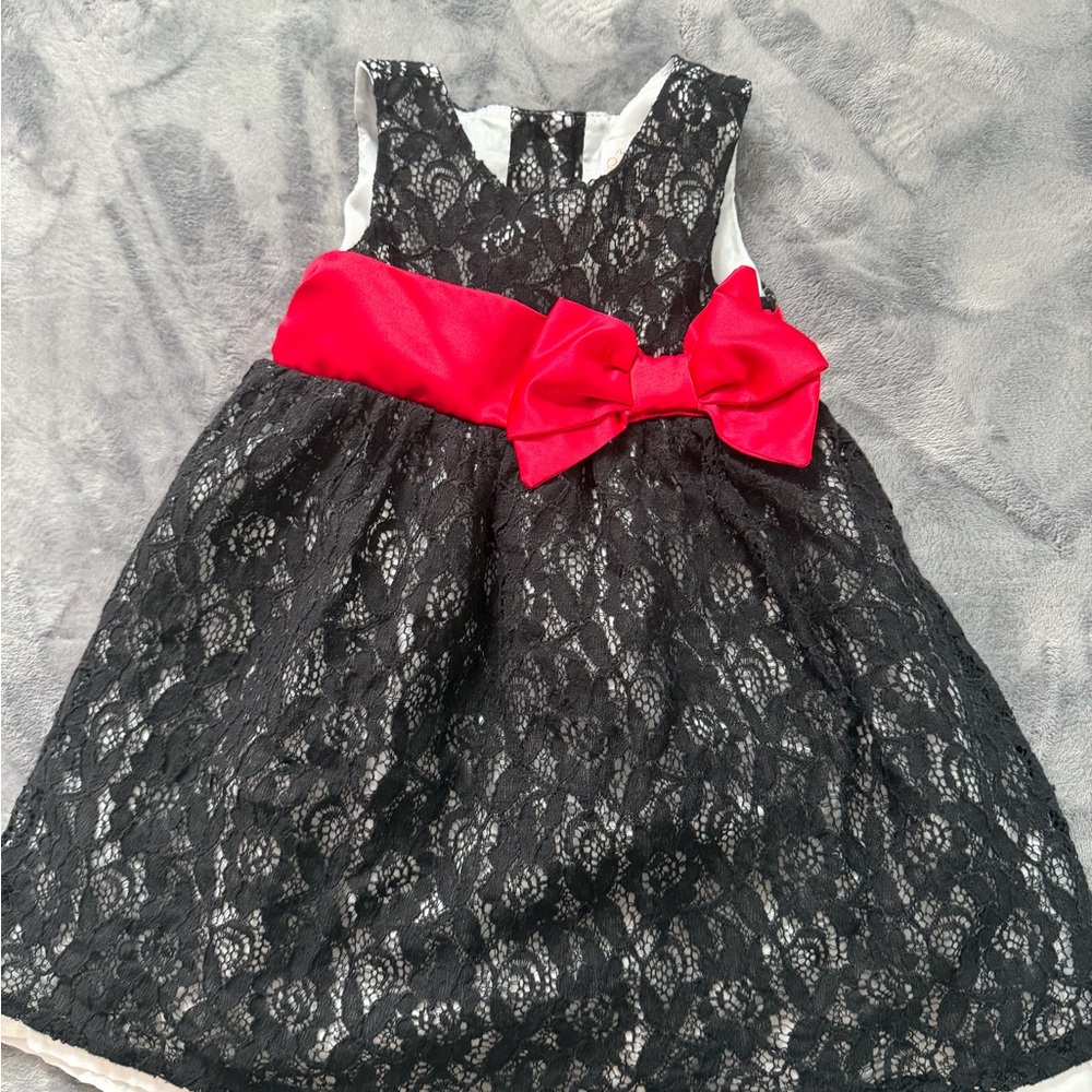 Elegant Black Lace Kids Dress with Red Bow